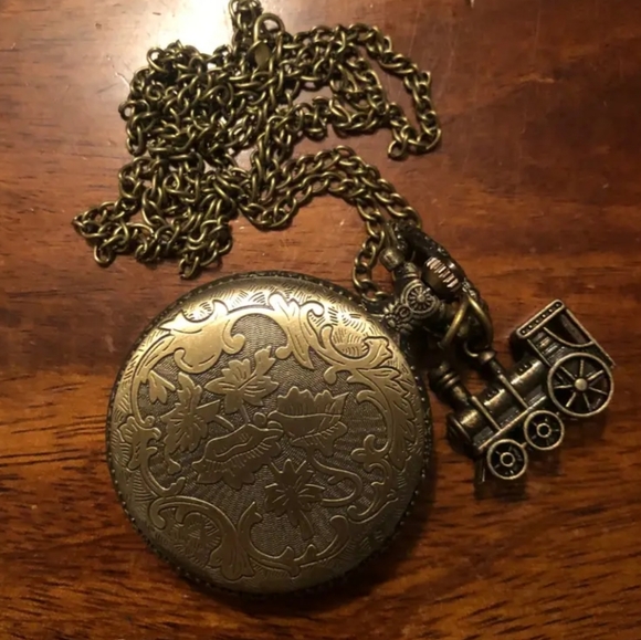 New Locomotive train Steampunk gears quartz pocket watch - Picture 3 of 3
